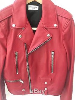SAINT LAURENT WOMEN RED CLASSIC MOTORCYCLE JACKET USA Size 8 YSL Size 44