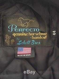 SCHOTT 641HH PERFECTO Horsehide Leather Cafe Racer Motorcycle Jacket Black 44