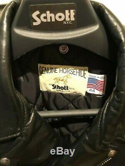SCHOTT NYC Black Horsehide Leather Motorcycle Jacket Sz 44, Style 618HH