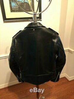 SCHOTT NYC Black Horsehide Leather Motorcycle Jacket Sz 44, Style 618HH