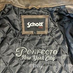 SCHOTT NYC Perfecto L Brown Cowhide Distressed Motorcycle Leather Elbow Padding