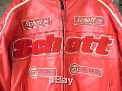 SCHOTT USA Men's Size 4XL 4X MOTORCYCLE RACING RED LEATHER JACKET Coat Lined Big