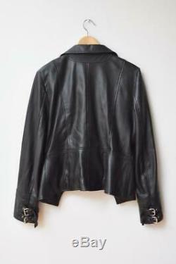 SEED HERITAGE Black Leather Zip Detail Moto Biker Jacket AU14