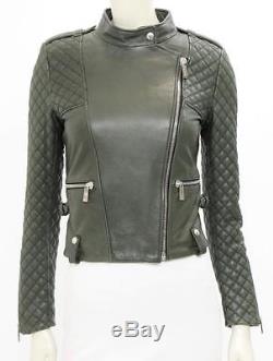SOPHIA BUSH Barbara Bui Green Quilted Leather Moto Jacket Size XS