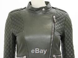 SOPHIA BUSH Barbara Bui Green Quilted Leather Moto Jacket Size XS
