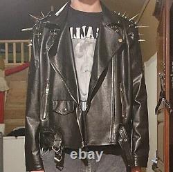 SPIKED Studs Faux Black Leather Jacket Metal Hardcore Punk Rock Gothic Emo LARGE
