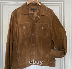 STUNNING Banana Republic Vintage Tobacco Brown Suede Leather Trucker Jacket Sz L