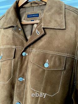 STUNNING Banana Republic Vintage Tobacco Brown Suede Leather Trucker Jacket Sz L