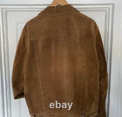 STUNNING Banana Republic Vintage Tobacco Brown Suede Leather Trucker Jacket Sz L