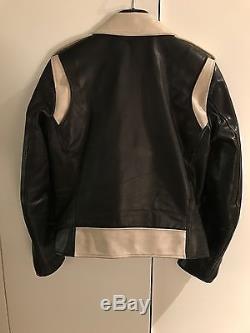 Saint Laurent Leather Motorcycle Jacket MASTER PIECE Black and white punk 48
