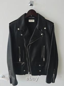 Saint Laurent Leather Perfecto L01 Black Motorcycle Jacket Size 54
