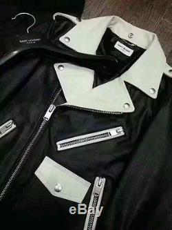 Saint Laurent Paris Men's Motorcycle Black Leather Jacket Size 48