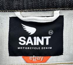 Saint Men's Model 3014 Technical Denim Motorcycle Jacket Indigo Sz XL