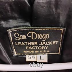 San Diego Leather Jacket Factory Motorcycle Mens Sz 54 withAdjustable Sides RARE