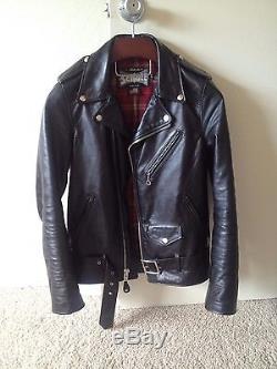 Schott 626 XS 34 Black Lightweight Fitted Cowhide Motorcycle Jacket Double Rider