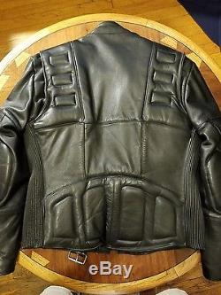 Schott Black Racer Leather Motorcycle Jacket Padded Racing Size 42