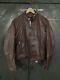 Schott Brown Leather Cafe Racer Motorcycle Jacket with Zip out Liner