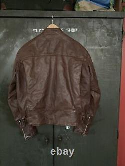 Schott Brown Leather Cafe Racer Motorcycle Jacket with Zip out Liner