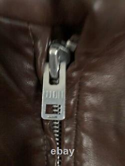 Schott Brown Leather Cafe Racer Motorcycle Jacket with Zip out Liner
