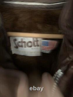 Schott Brown Leather Cafe Racer Motorcycle Jacket with Zip out Liner