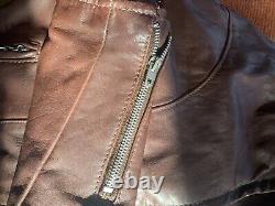 Schott Brown Leather Cafe Racer Motorcycle Jacket with Zip out Liner