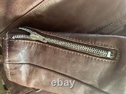 Schott Brown Leather Cafe Racer Motorcycle Jacket with Zip out Liner