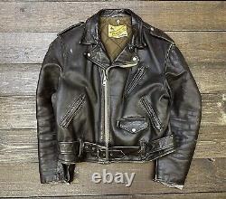 Schott Brown Leather Motorcycle Jacket Mens 46 Vintage 70s