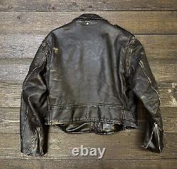 Schott Brown Leather Motorcycle Jacket Mens 46 Vintage 70s