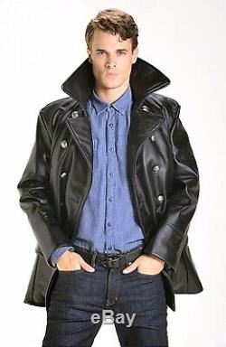 Schott Double Breasted Leather Military Motorcycle Jacket Style 650 Pea Coat L