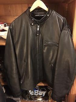 Schott Mens 141 Black Leather Classic Cafe Motorcycle Jacket Size 44 Made In US