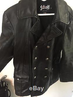 Schott Mens Black Leather Biker Jacket XL Amazing Condition