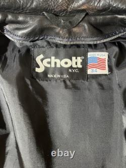 Schott NYC 141 Classic Café Racer Leather Motorcycle Jacket Size 34 Black