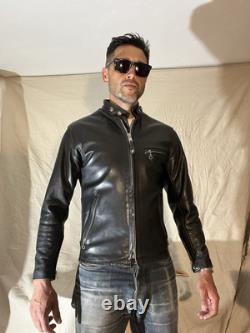 Schott NYC 141 Classic Café Racer Leather Motorcycle Jacket Size 34 Black