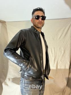 Schott NYC 141 Classic Café Racer Leather Motorcycle Jacket Size 34 Black