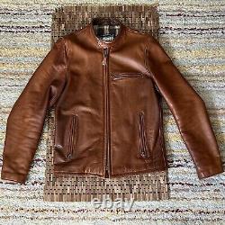 Schott NYC 530 Cafe Racer Leather Jacket Full Zip Men's Brown Men's Size Small S