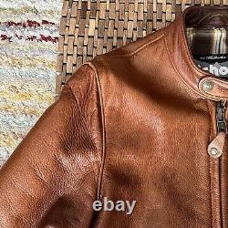 Schott NYC 530 Cafe Racer Leather Jacket Full Zip Men's Brown Men's Size Small S