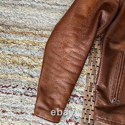 Schott NYC 530 Cafe Racer Leather Jacket Full Zip Men's Brown Men's Size Small S