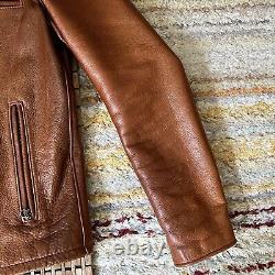 Schott NYC 530 Cafe Racer Leather Jacket Full Zip Men's Brown Men's Size Small S