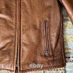 Schott NYC 530 Cafe Racer Leather Jacket Full Zip Men's Brown Men's Size Small S