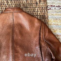Schott NYC 530 Cafe Racer Leather Jacket Full Zip Men's Brown Men's Size Small S