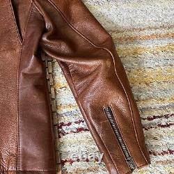 Schott NYC 530 Cafe Racer Leather Jacket Full Zip Men's Brown Men's Size Small S
