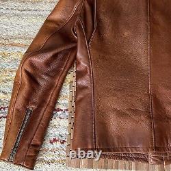 Schott NYC 530 Cafe Racer Leather Jacket Full Zip Men's Brown Men's Size Small S