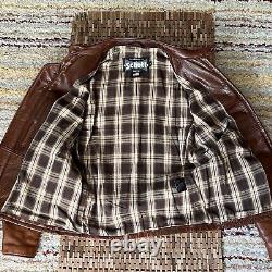 Schott NYC 530 Cafe Racer Leather Jacket Full Zip Men's Brown Men's Size Small S