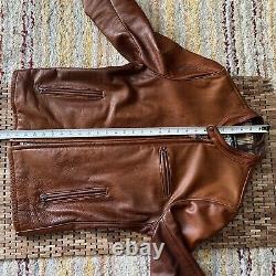 Schott NYC 530 Cafe Racer Leather Jacket Full Zip Men's Brown Men's Size Small S