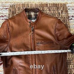 Schott NYC 530 Cafe Racer Leather Jacket Full Zip Men's Brown Men's Size Small S