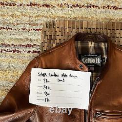 Schott NYC 530 Cafe Racer Leather Jacket Full Zip Men's Brown Men's Size Small S