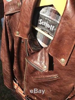Schott NYC 626 Waxed Brown Leather Motorcycle Jacket Size Small S 626