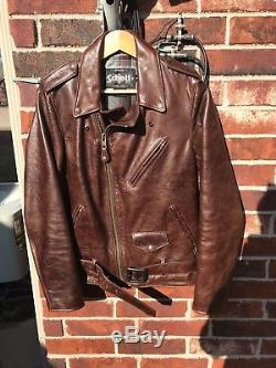 Schott NYC 626 Waxed Brown Leather Motorcycle Jacket Size Small S 626