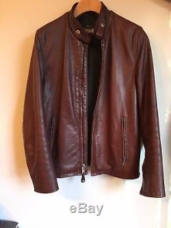Schott NYC Casual Racer Leather Jacket, black cherry, model 654, size M