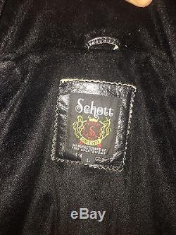 Schott NYC Genuine Buffalo Leather Motorcycle Jacket Black Vintage cafe Racer L
